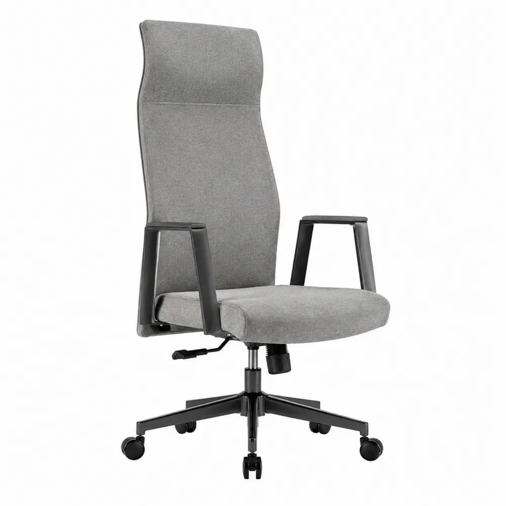 Chaise de bureau ergonomique à dossier haut réglable en hauteur 64 x 64 x 118-128 cm revêtement polyester gris et structure acier noir avec roulettes