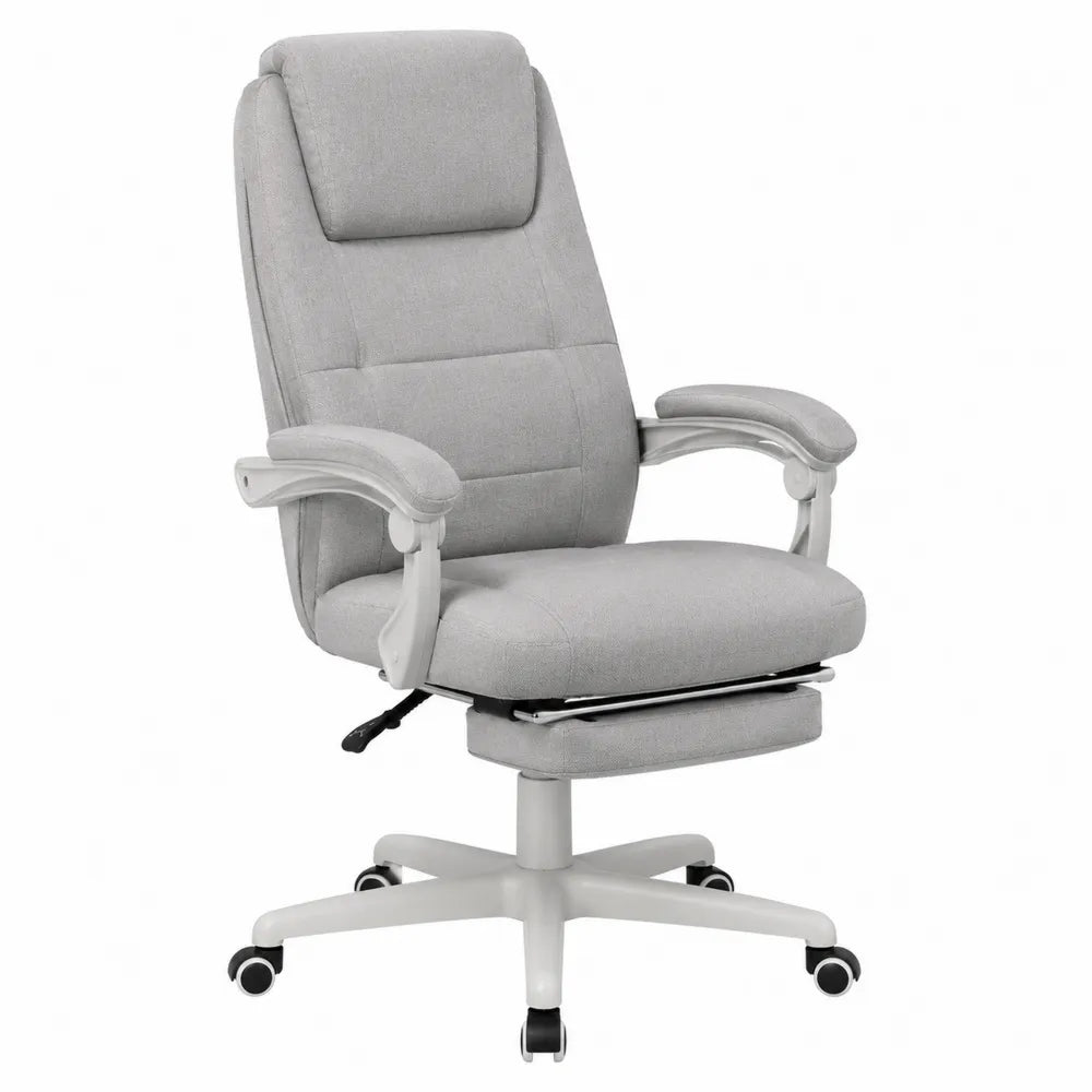 Chaise de bureau ergonomique pivotante à dossier haut 65 x 68 x 112-122 cm tissu gris clair base blanche noir