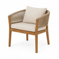 Fauteuil de jardin en bois d’acacia naturel et corde polyester beige avec coussin