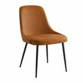 Chaise de salle à manger rembourrée en cuir PU marron cognac pieds en acier noir 48 cm x 58 cm x 86 cm