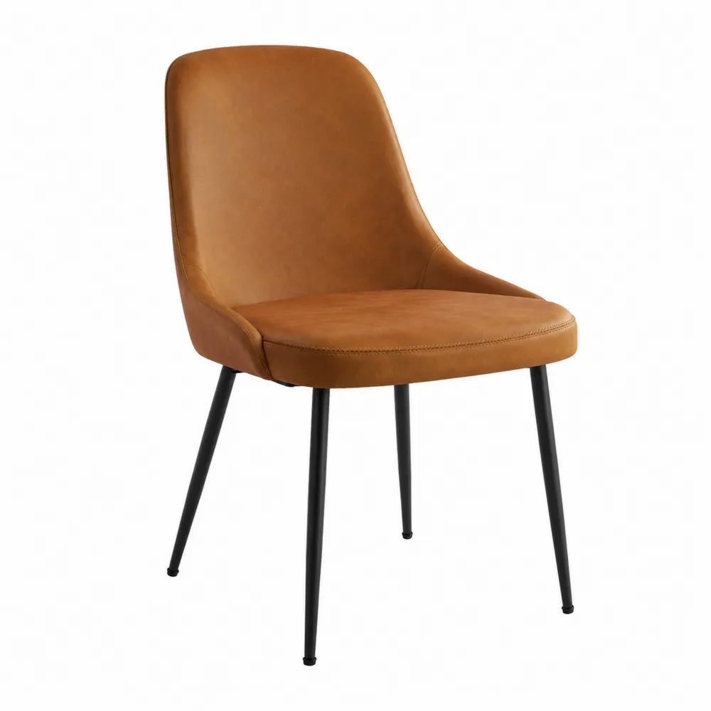 Chaise de salle à manger rembourrée en cuir PU marron cognac pieds en acier noir 48 cm x 58 cm x 86 cm