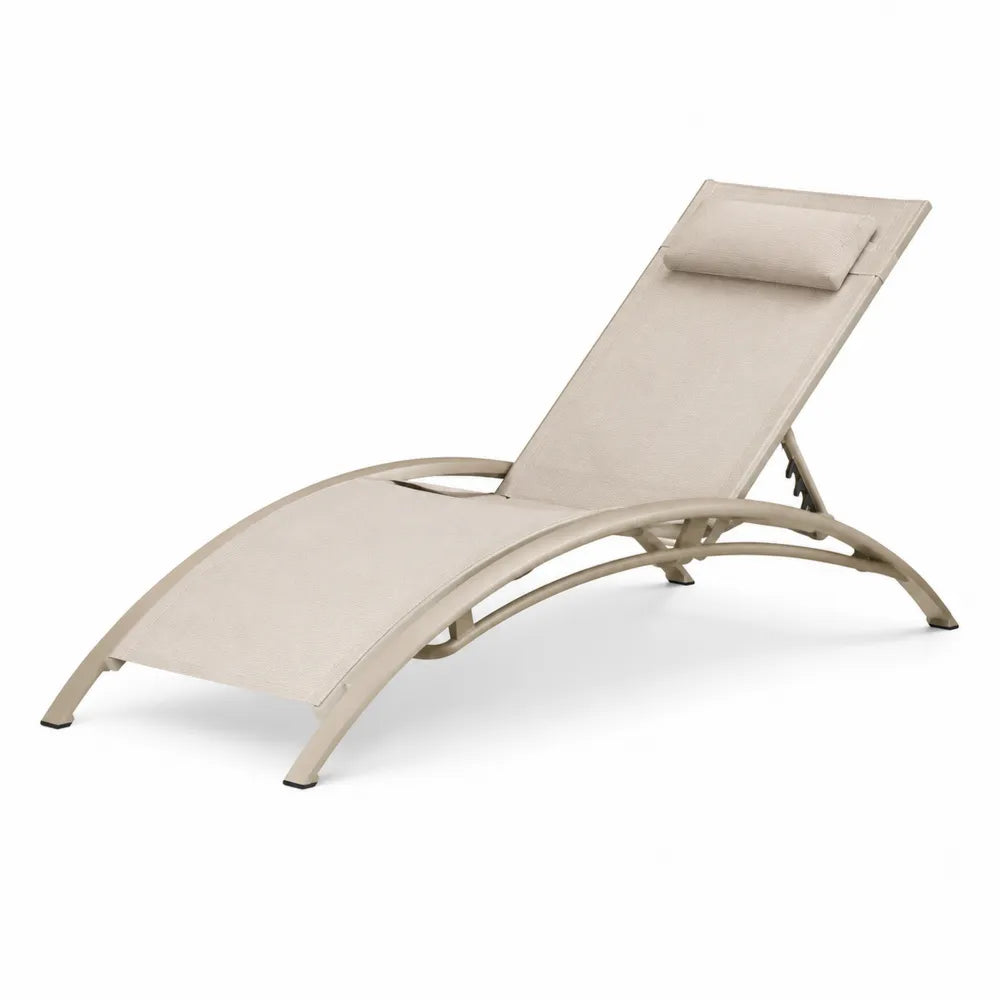Chaise longue de jardin réglable en textilène polyester enduit PVC et acier beige 190 x 67 x 84 cm avec coussin