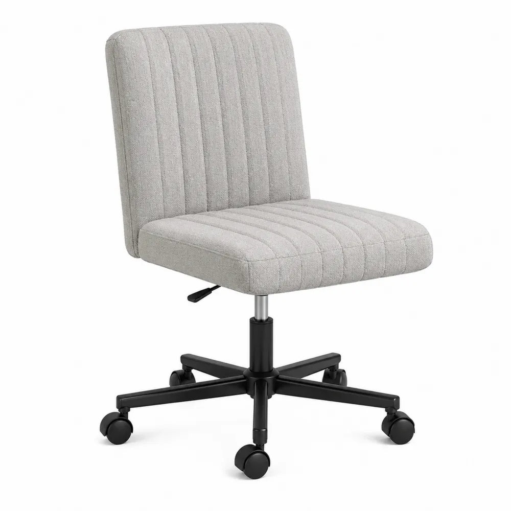 Chaise de bureau pivotante réglable en hauteur sans accoudoirs 55 x 55 x 80-90 cm revêtement polyester gris base en nylon noir avec roulettes