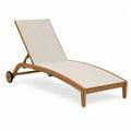 Bain de soleil de jardin réglable à roulettes 200 cm x 70 cm x 85 cm bois d’acacia textilène beige