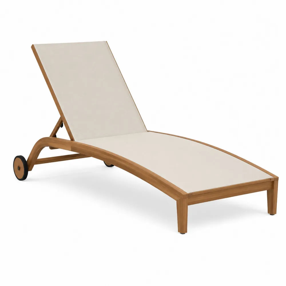 Bain de soleil de jardin réglable à roulettes 200 cm x 70 cm x 85 cm bois d’acacia textilène beige