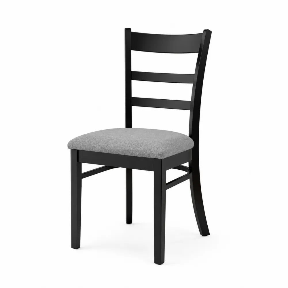 Chaise de salle à manger en bois massif noir dossier à barreaux assise en polyester gris 45 cm x 52 cm x 96 cm