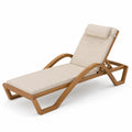 Chaise longue de jardin inclinable en bois d’acacia et coussin beige 200 cm x 65 cm x 85 cm
