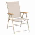 Fauteuil de jardin pliant inclinable avec accoudoirs aluminium peint textilène beige accoudoirs bois naturel 68 cm x 60 cm x 110 cm