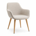 Chaise de salle à manger avec accoudoirs 58 cm x 60 cm x 84 cm revêtement polyester bouclé beige pieds bois naturel