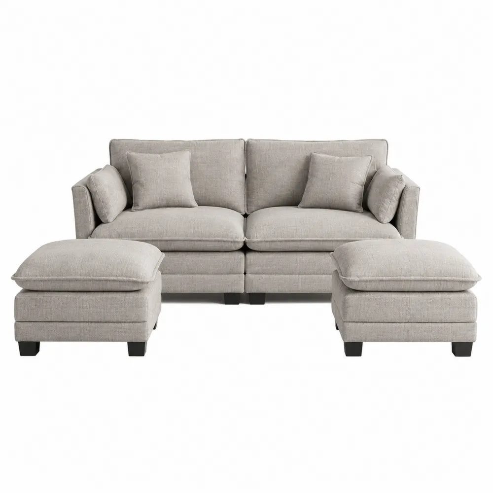 Canapé modulaire 2 places avec ottomans en tissu polyester beige clair 240 x 160 x 80 cm