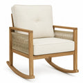 Fauteuil à bascule de jardin 85 x 72 x 90 cm en bois d’acacia massif cordage polyester écru coussins écru