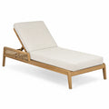 Bain de soleil de jardin réglable en bois d’acacia naturel avec corde latérale et coussin beige 200 cm x 70 cm x 82 cm