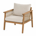 Fauteuil de jardin en bois massif naturel et cordage synthétique beige avec coussins écrus 75 cm x 80 cm x 85 cm
