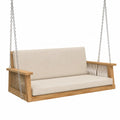 Balancelle suspendue de jardin en bois avec coussin beige et chaînes acier 180 cm x 75 cm x 60 cm