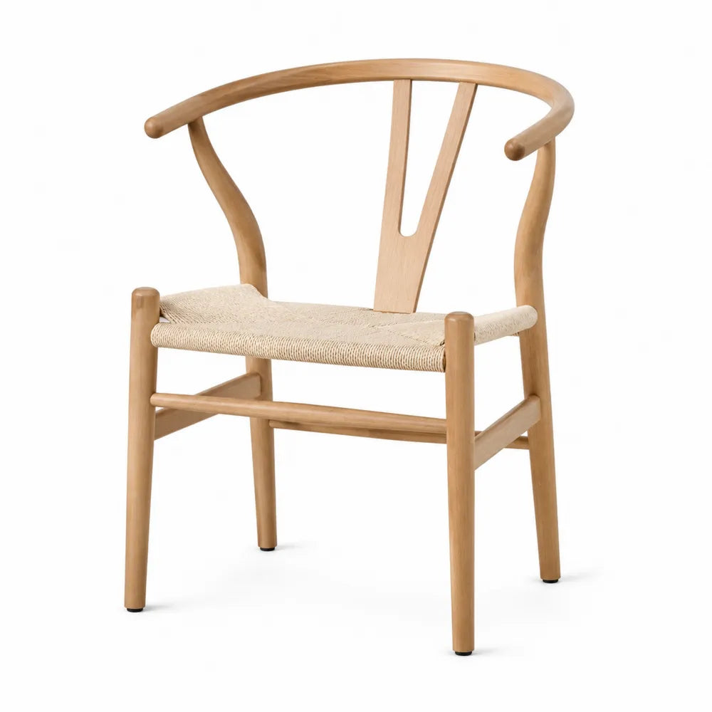 Chaise de salle à manger en bois de hêtre naturel avec accoudoirs assise en corde de papier tressée 56 cm x 54 cm x 76 cm