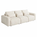 Canapé modulaire 3 places en tissu velours côtelé polyester beige crème 270 x 105 x 86 cm