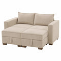 Canapé modulaire 2 places en tissu velours côtelé polyester beige 160 x 95 x 82 cm avec accoudoirs et coussins