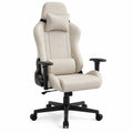 Chaise de bureau gaming à dossier haut en polyester beige avec appuie-tête et coussin lombaire base noire 70 x 70 x 126-136 cm à roulettes