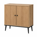 Buffet de rangement 2 portes en bois décor naturel avec pieds noirs 80 x 40 x 90 cm