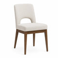 Chaise de salle à manger 48 x 56 x 88 cm en bois d’hévéa massif et tissu polyester beige dossier ajouré