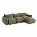Canapé d'angle modulaire 4 places en tissu velours côtelé polyester vert olive 290 x 165 x 78 cm avec méridienne et coussins