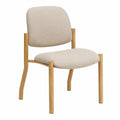 Chaise visiteur fixe 52 x 56 x 82 cm bois d’hévéa massif chêne clair tissu polyester beige pieds bois avec patins noirs