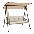 Balancelle de jardin 3 places avec auvent 220 x 120 x 170 cm structure acier brun foncé cordage beige et coussins écru